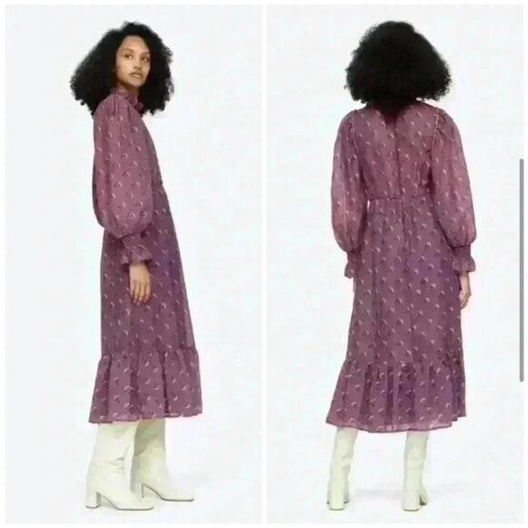 Sea New York purple floral wool blend ruffle trim midi dress size 4 - Picture 16 of 16